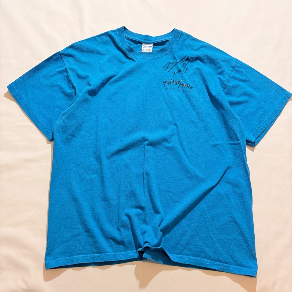 Gildan MaggieMoo's T-Shirt Mens XL Blue Y2K 2005 Graphic Cow Ice Cream Promo